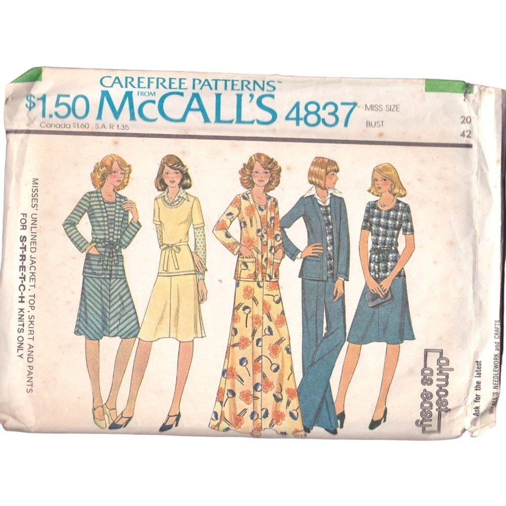 Vintage Sewing PATTERN McCalls 4837, Carefree Misses 1975 Almost as Easy Jacket